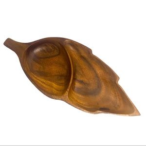 Hawaiian Vintage Monkey Pod Wood Leaf Shaped Trinket Dish